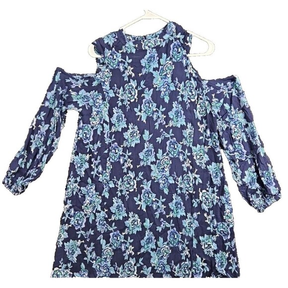 ANGIE  Tops Tunic Women' Medium Blue Floral Open Shoulder NWOT - Picture 1 of 5